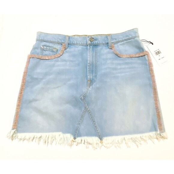 7 For All Mankind Fringed Denim Mini Skirt, Size 32 (jean sizing), New with tag - Picture 4 of 16